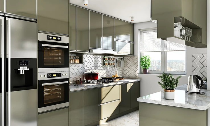 A parallel kitchen with stainless steel kitchen island is an amazing design idea