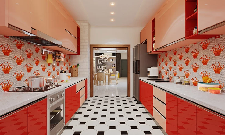 Bold Red Parallel Kitchen Design