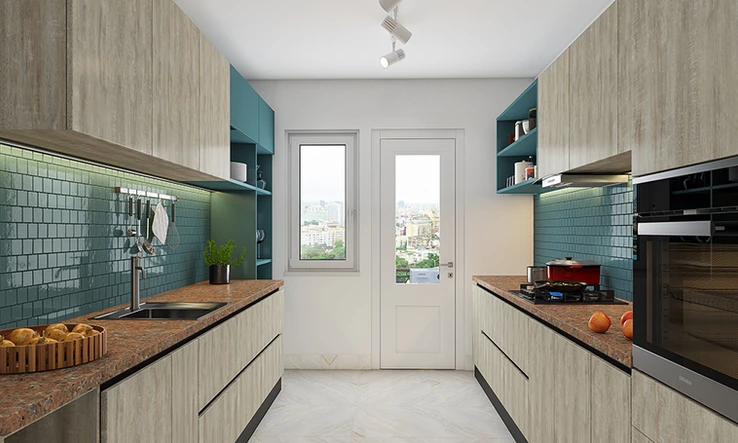 Simple white classic interiors for a small parallel kitchen