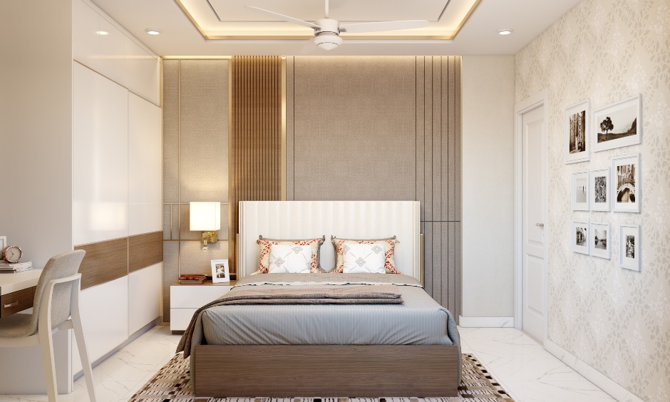 interior design of a master bedroom in a 3 BHK house