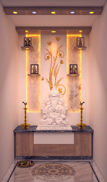 Wooden pooja room design in 3BHK Apartment