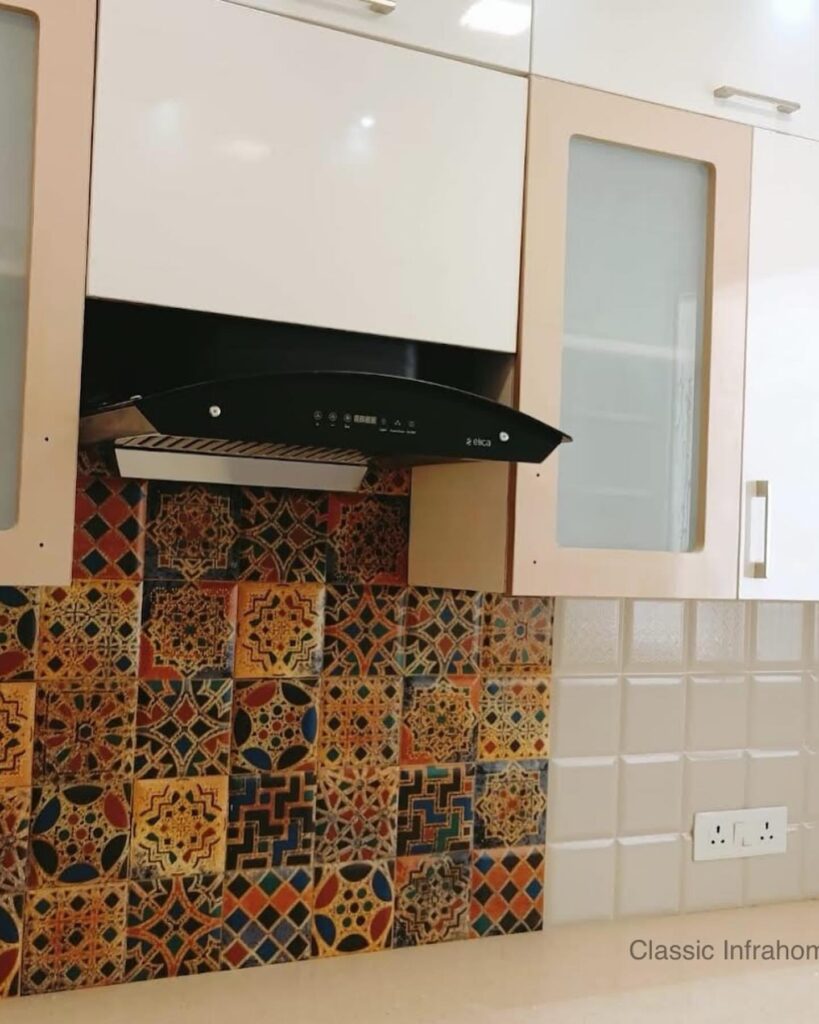 modular kitchen noida design by classic infrahomes it has multicolour basksplash tiles