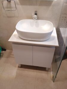 Compact White Bathroom Vanity with Countertop Basin