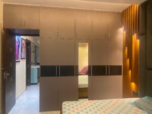 Full-Wall Swing Wardrobe with Loft & Mirror | Matte Dual-Tone Finish