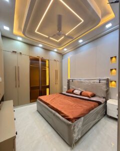Luxury Floor-to-Ceiling Swing Door Wardrobe with Fluted Glass Center & LED Accents