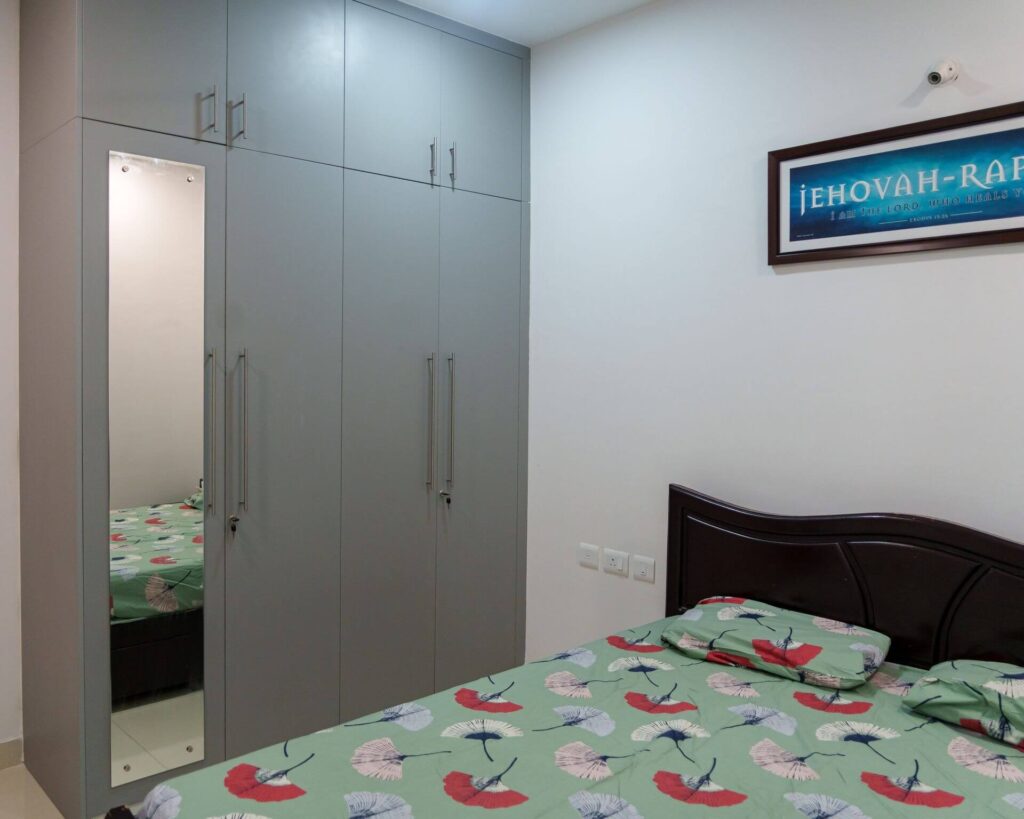 Matte Grey Swing Door Wardrobe with Loft and Full-Length Mirror