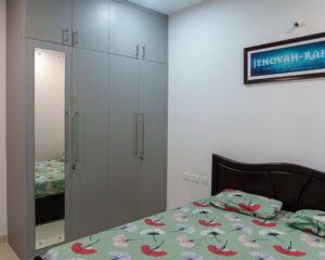 Matte Grey Swing Door Wardrobe with Loft and Full-Length Mirror