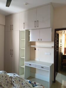 Compact Modular Wardrobe with Study Table and Overhead Storage