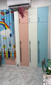 Pastel 3-Door Wardrobe for Kids' Room in Pink, White & Blue Finish