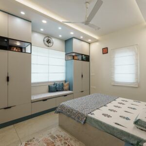 Modern Bedroom with Built-in Storage & Cozy Window Seat