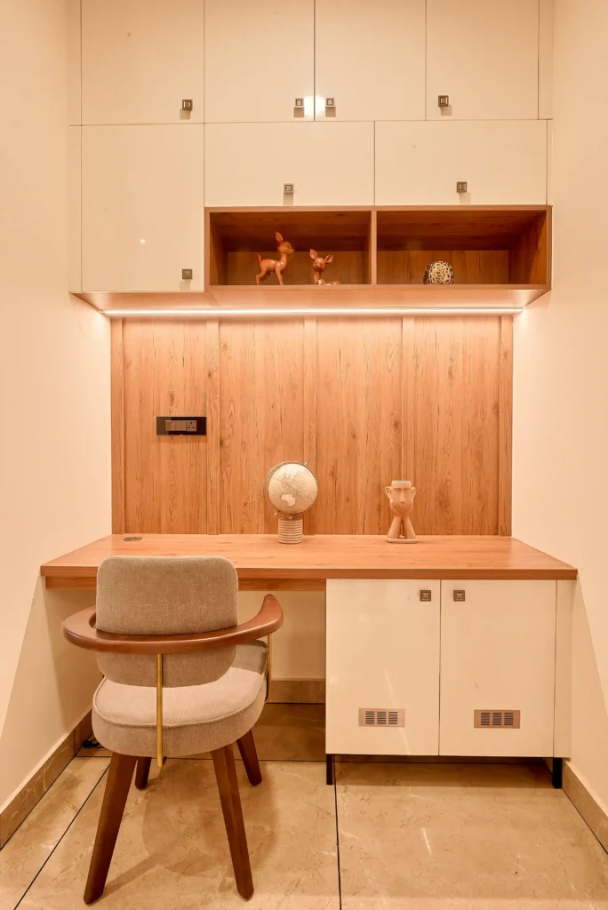Modern Minimalist Study Desk with Wooden Accents & LED Lighting – Ideal for Home Offices in Noida

