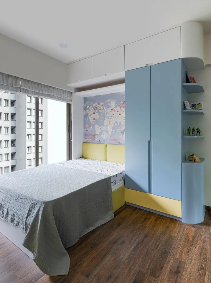 Colorful Modular Wardrobe and Custom Wall Décor for a Fun Bedroom in Noida

