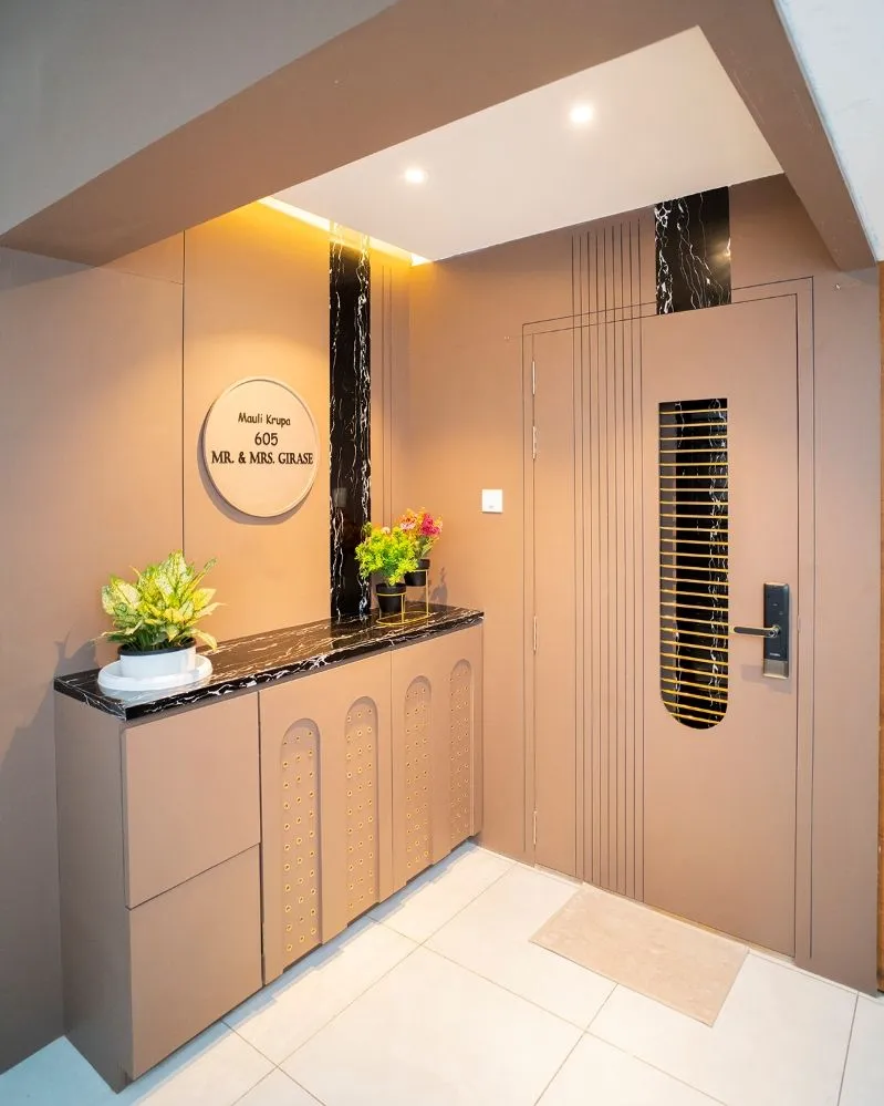 Contemporary Entrance Design Earthy Beige with Marble Accents for a Sophisticated Look