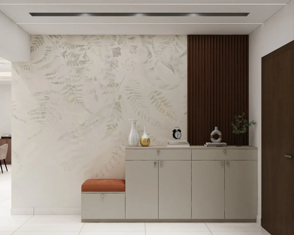 Contemporary Entryway Unit with Storage & Bench  Sleek Foyer Cabinet Design
