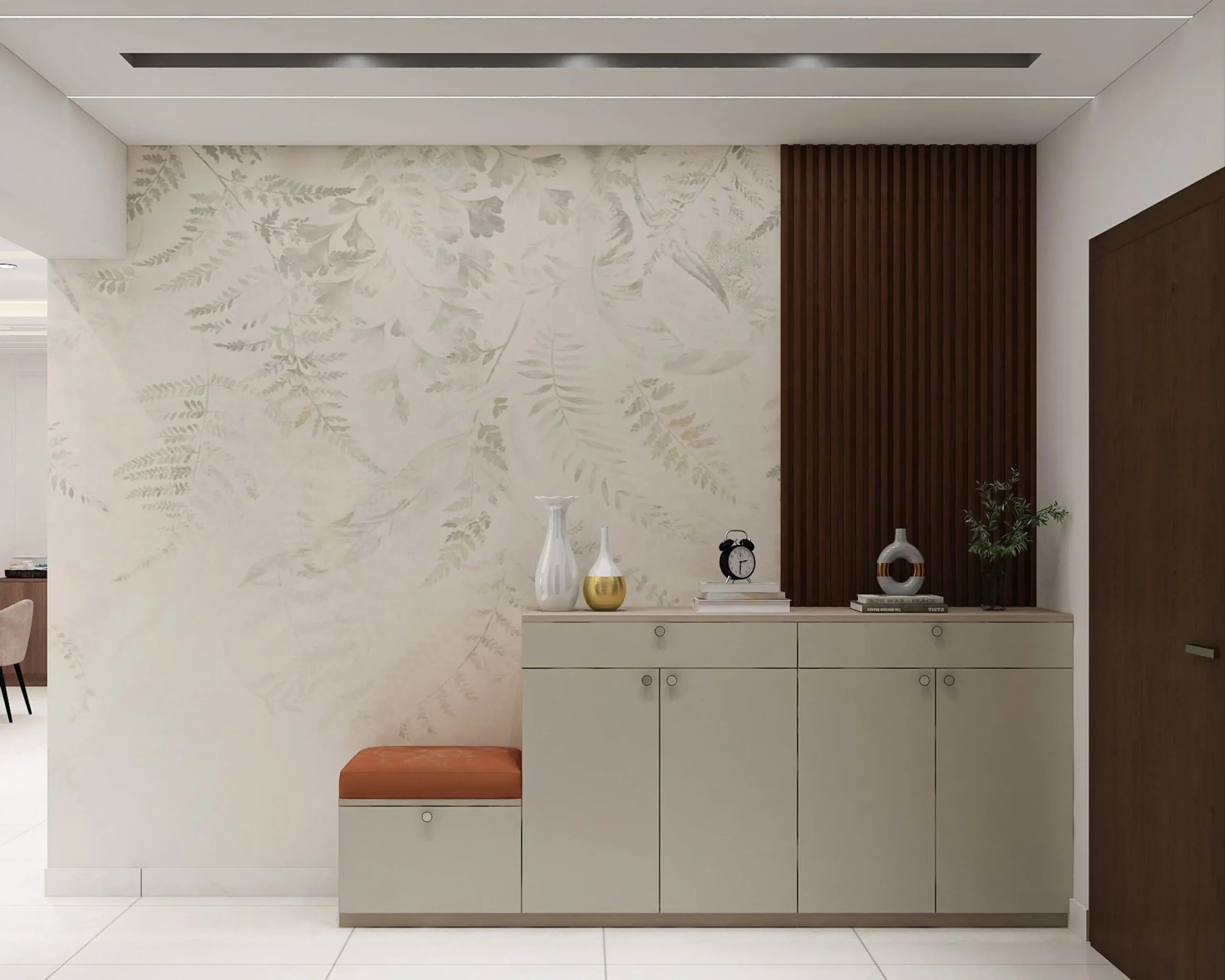 Contemporary Entryway Unit with Storage & Bench Sleek Foyer Cabinet Design
