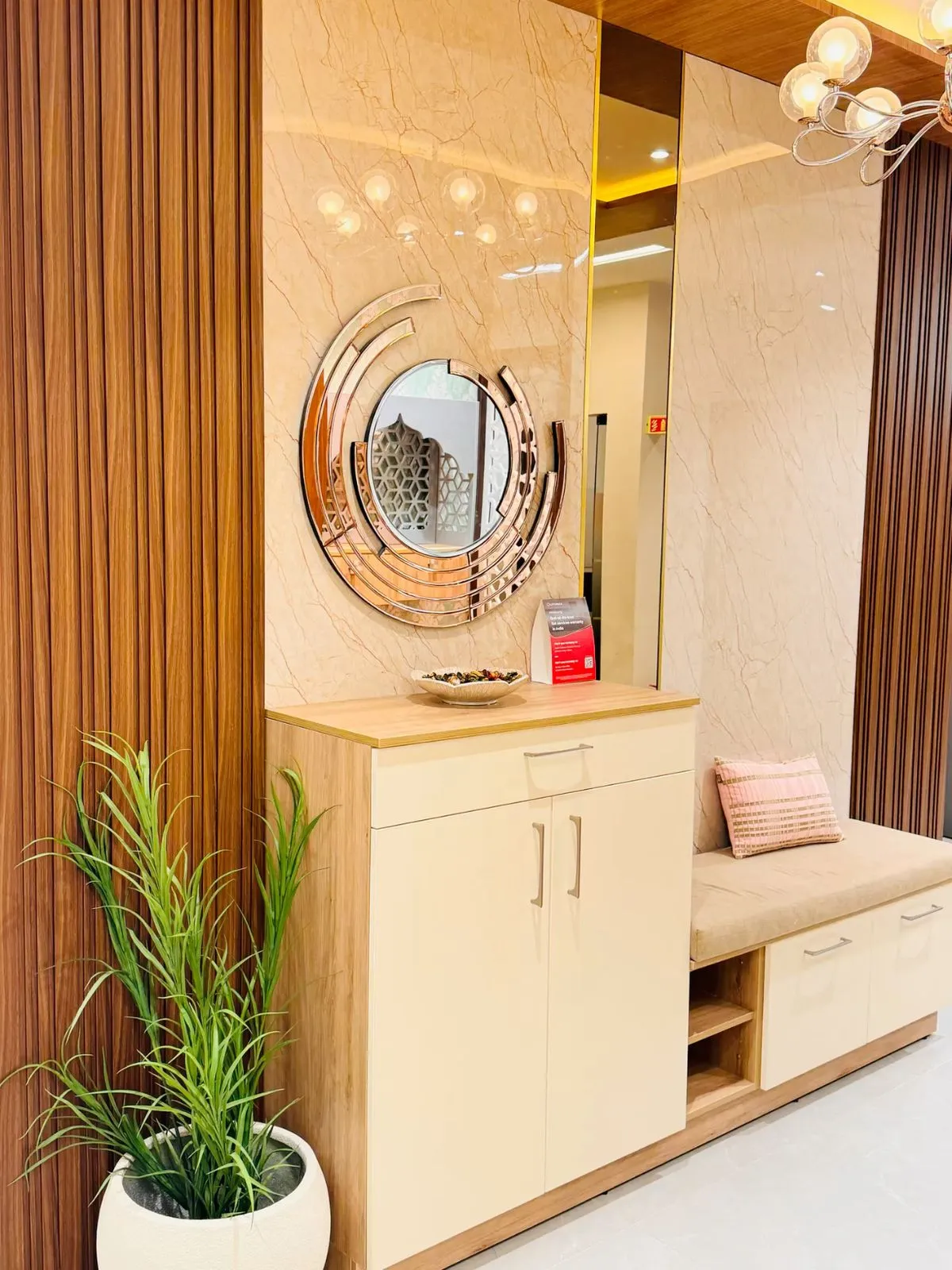 Entryway Console with Mirror & Storage Foyer Design Noida by Classic Infrahomes