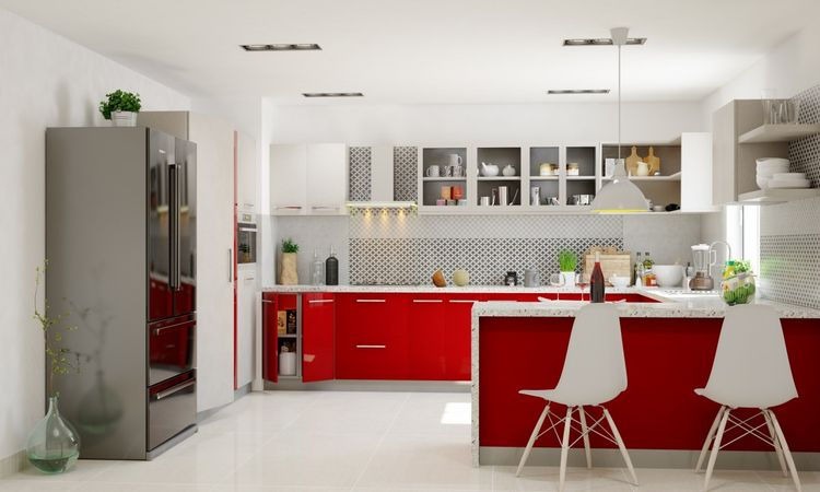 Glossy Red & White Modular Kitchen in Noida – Stylish, Spacious & Smartly Designed
