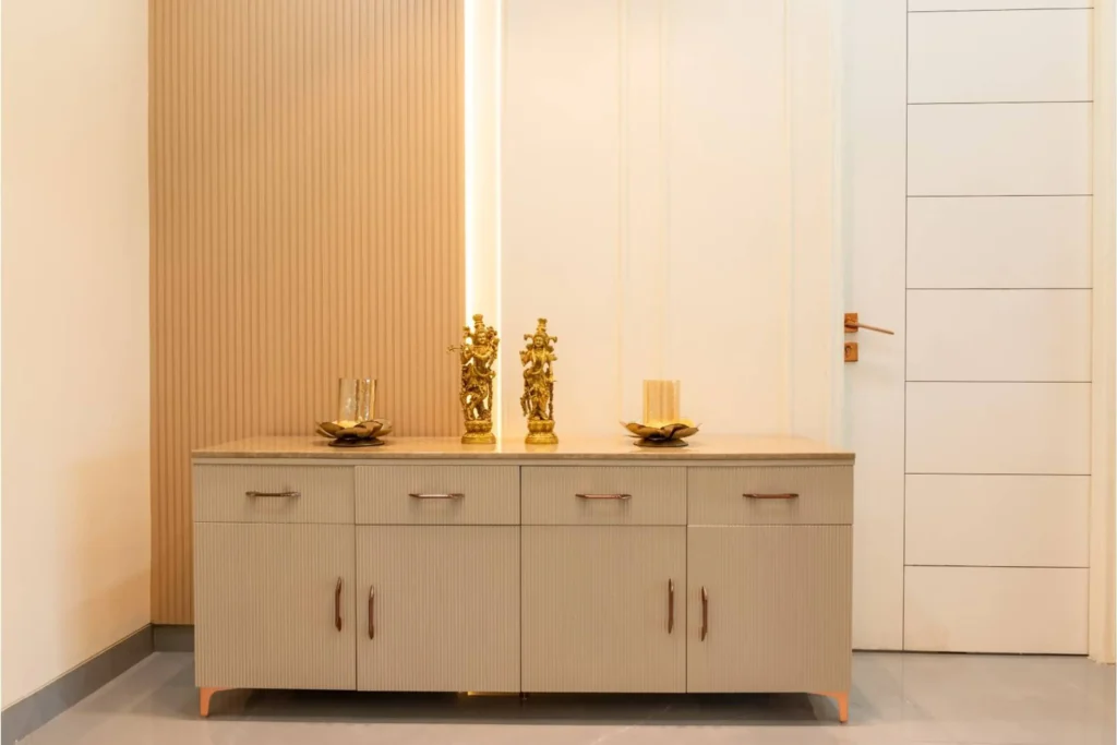 Traditional Entryway Cabinet with Fluted Finish  Pooja & Display Friendly Design
