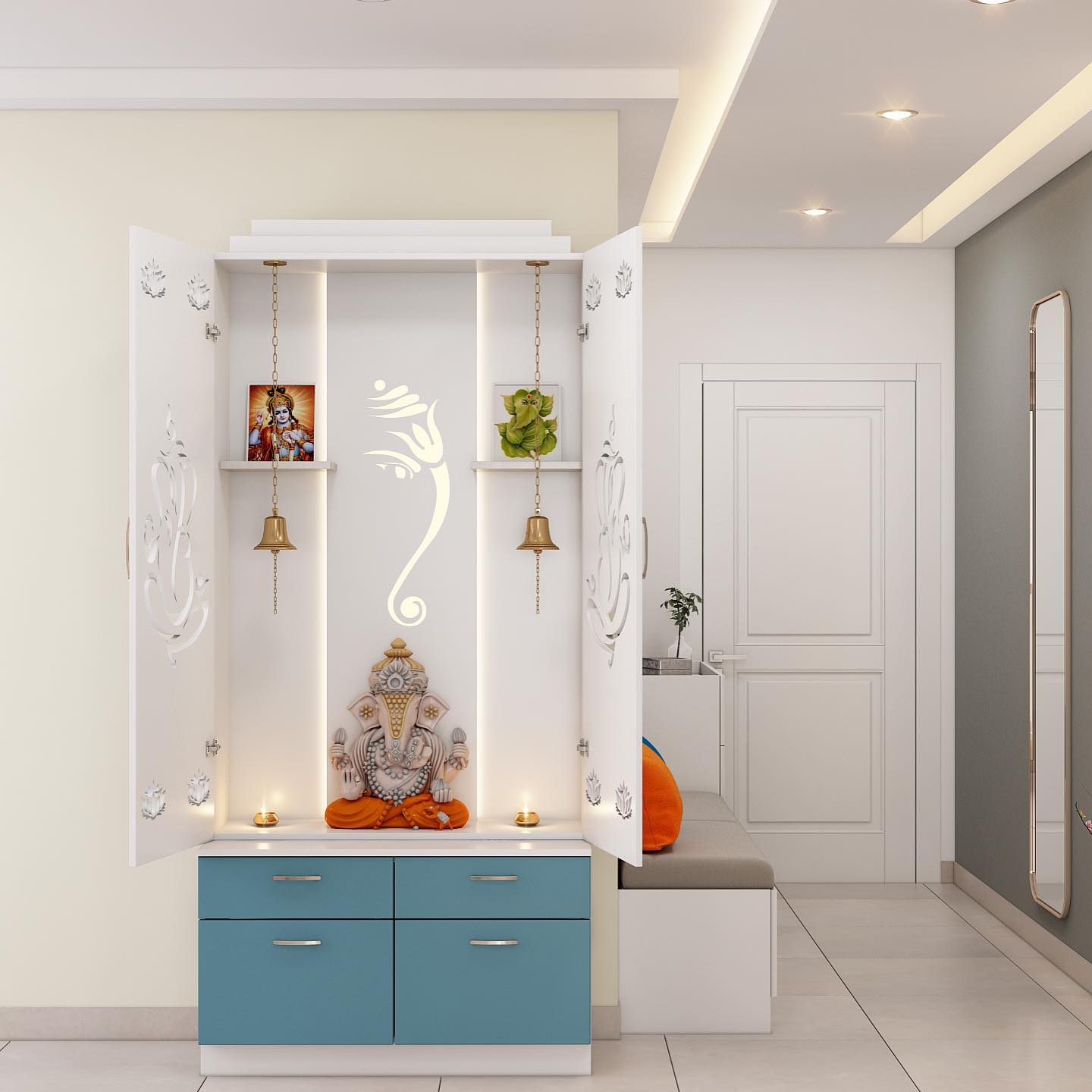 Wall-Mounted Pooja Cabinet with Drawers Compact & Contemporary Mandir for Noida Homes