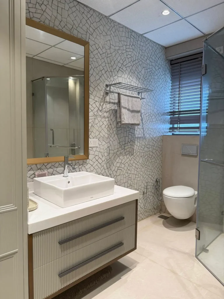 Modern Bathroom with Mosaic Accent Wall & Floating Vanity