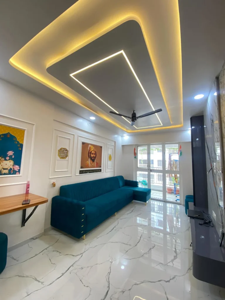 Modern Living Room with LED Ceiling & Plush Sofa Contemporary Home Design