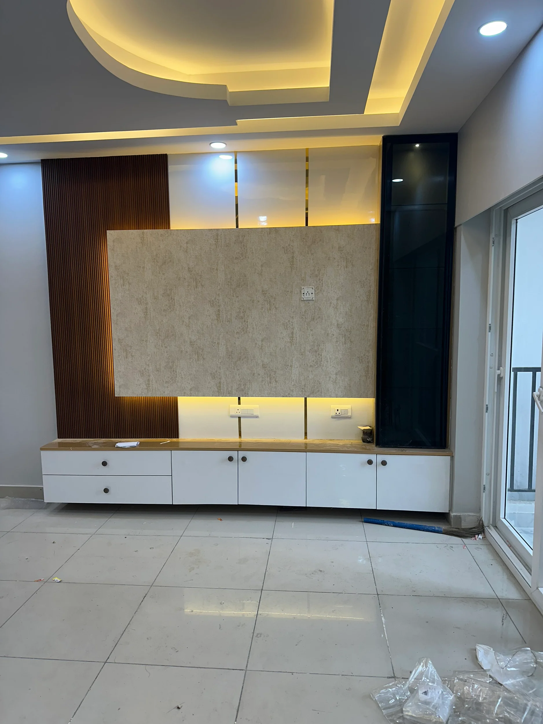 TV Unit with Fluted Panel and Backlit Highlights