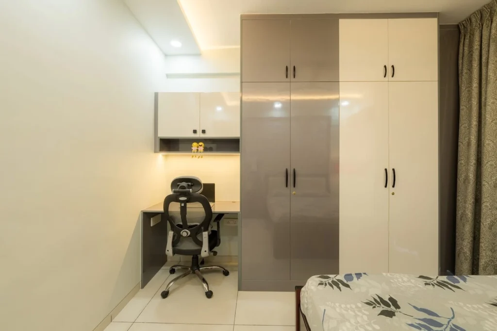 Modern Bedroom Design for Noida Homes | Wardrobe with Study Unit
