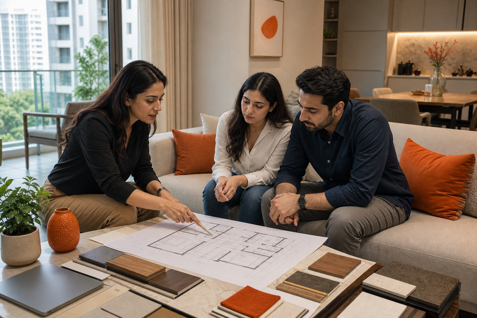 Interior design planning meeting for a Sector 168 Noida apartment